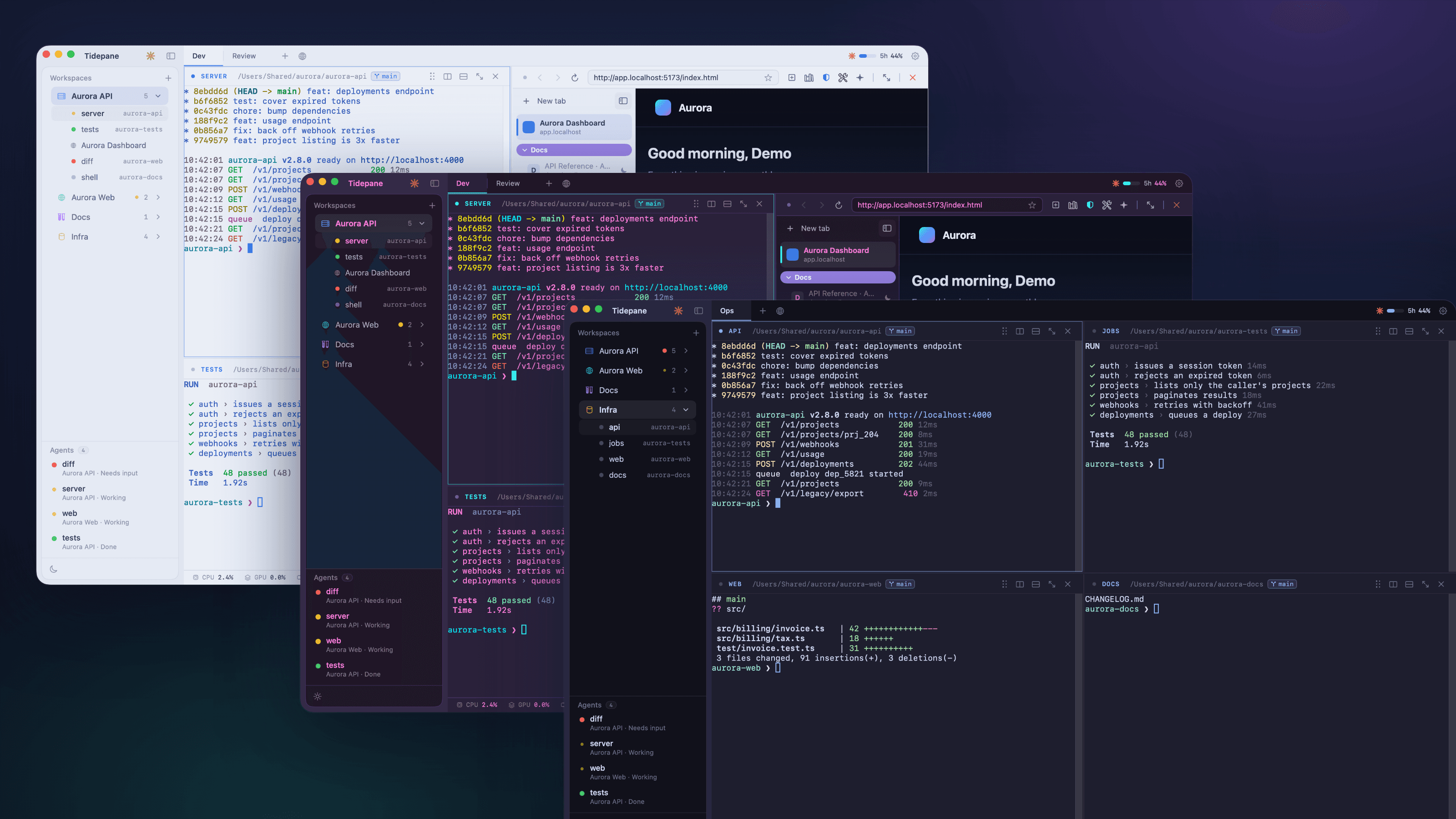 Tidepane shown in several color themes